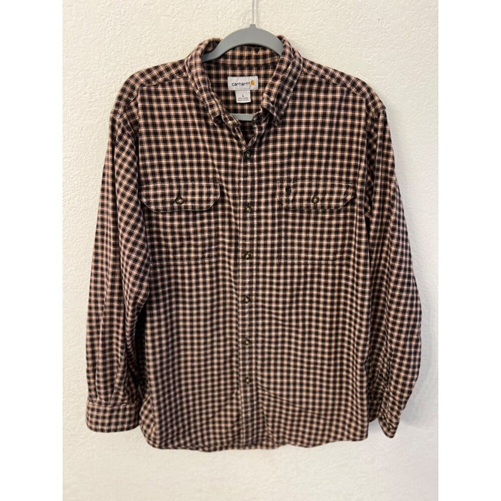 Carhartt brown plaid long sleeve mens shirt size large